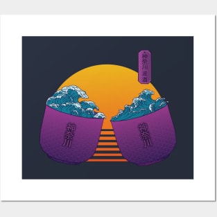 Retrowave Kanagawa wave Kanpai Sake 80s style Posters and Art